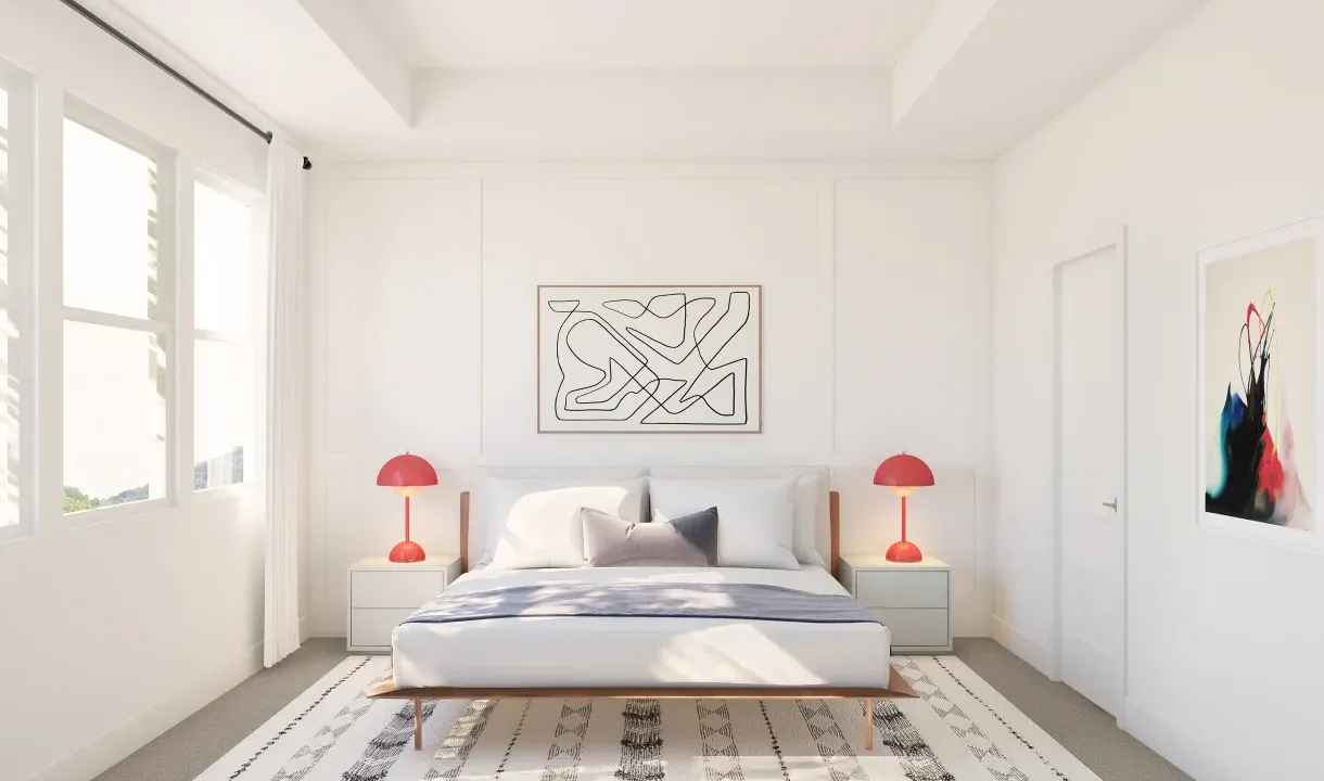 Primary suite with decorative feature wall