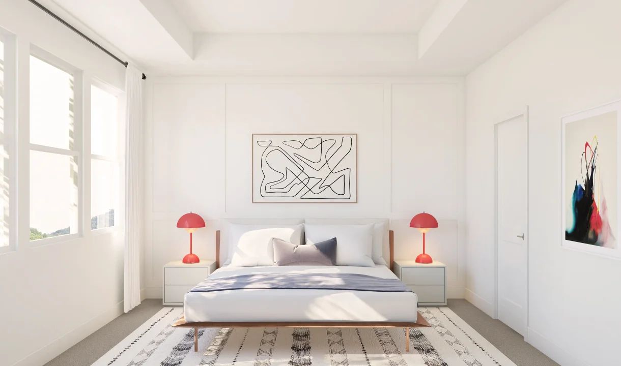 Primary suite with decorative feature wall