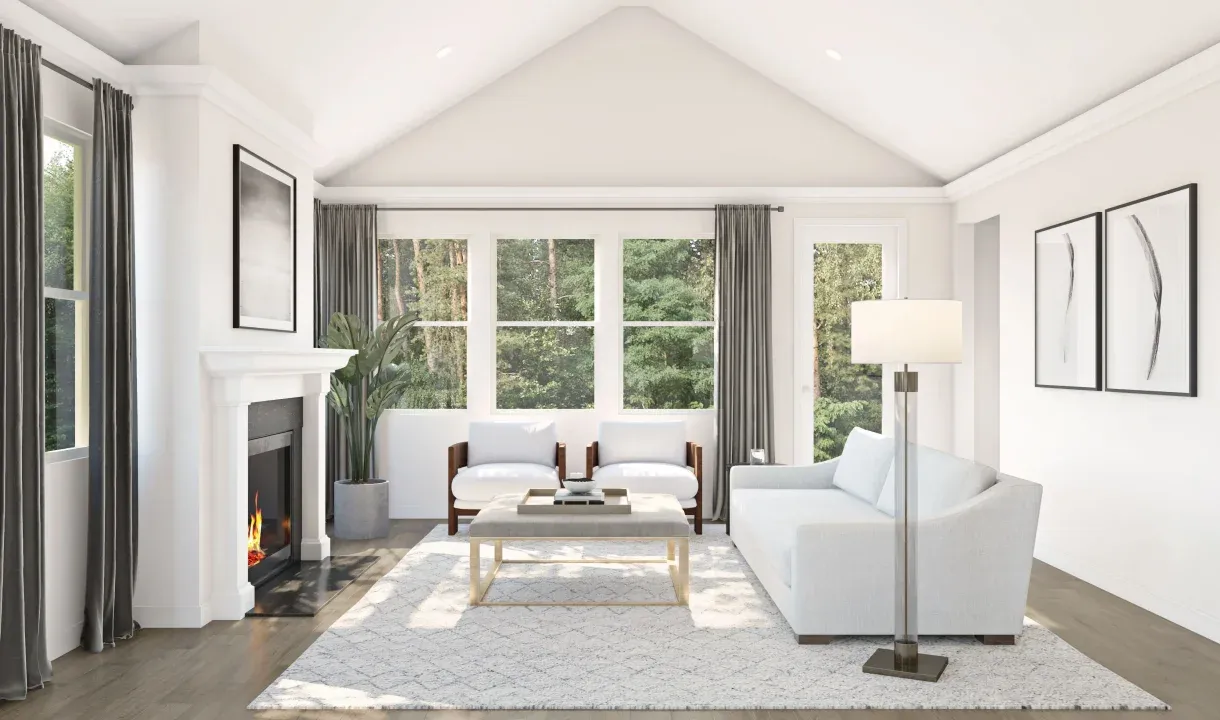 Great room with vaulted ceiling