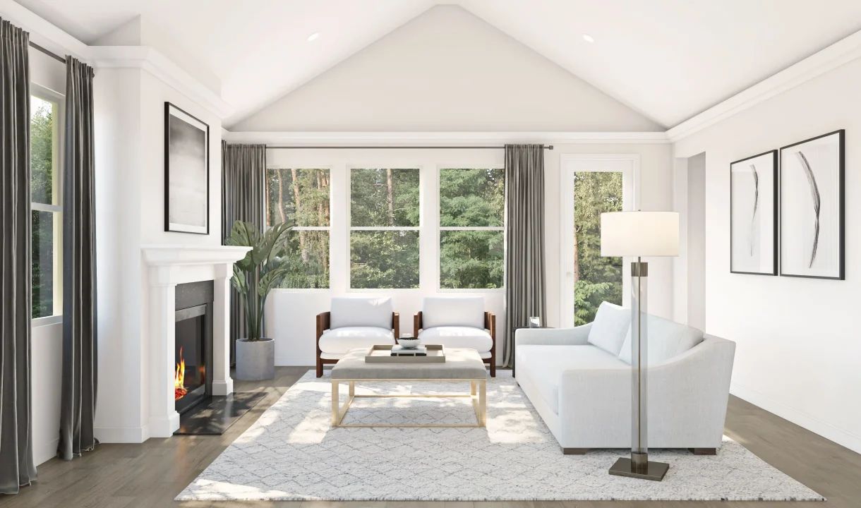 Great room with vaulted ceiling