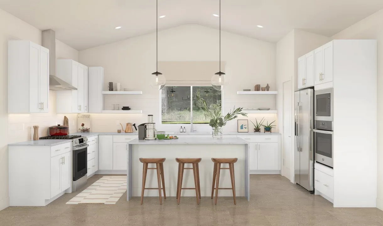 Kitchen with center island and pendant lighting
