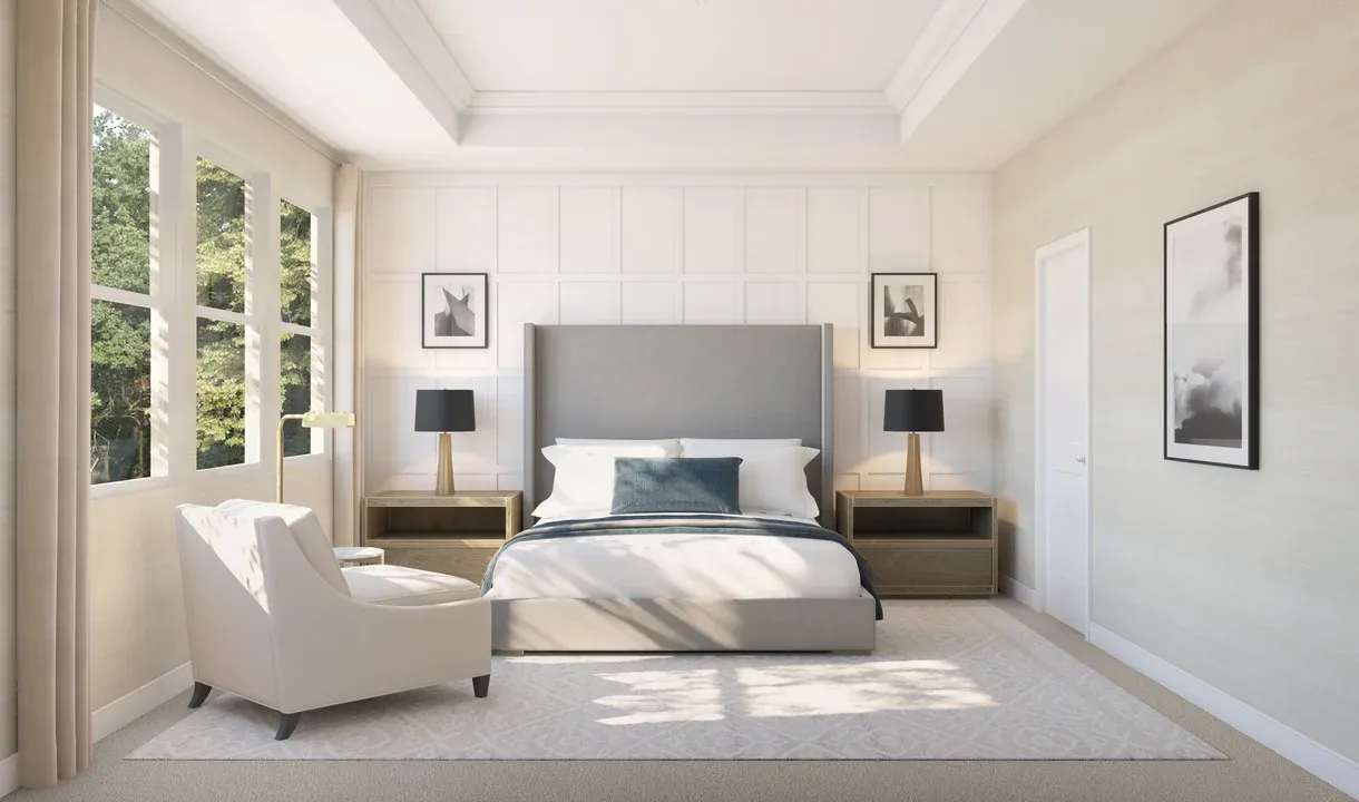 Primary suite with decorative feature wall