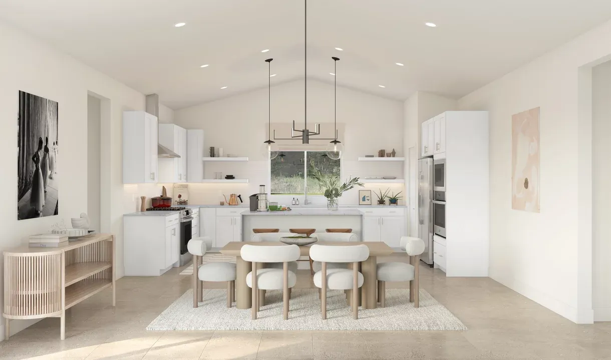 Dining area with vaulted ceiling