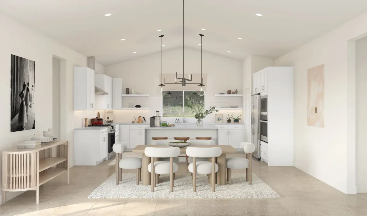 Dining area with vaulted ceiling