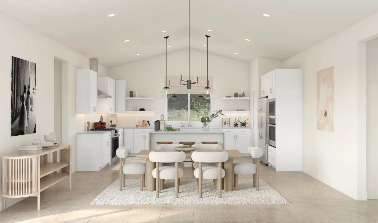 Dining area with vaulted ceiling