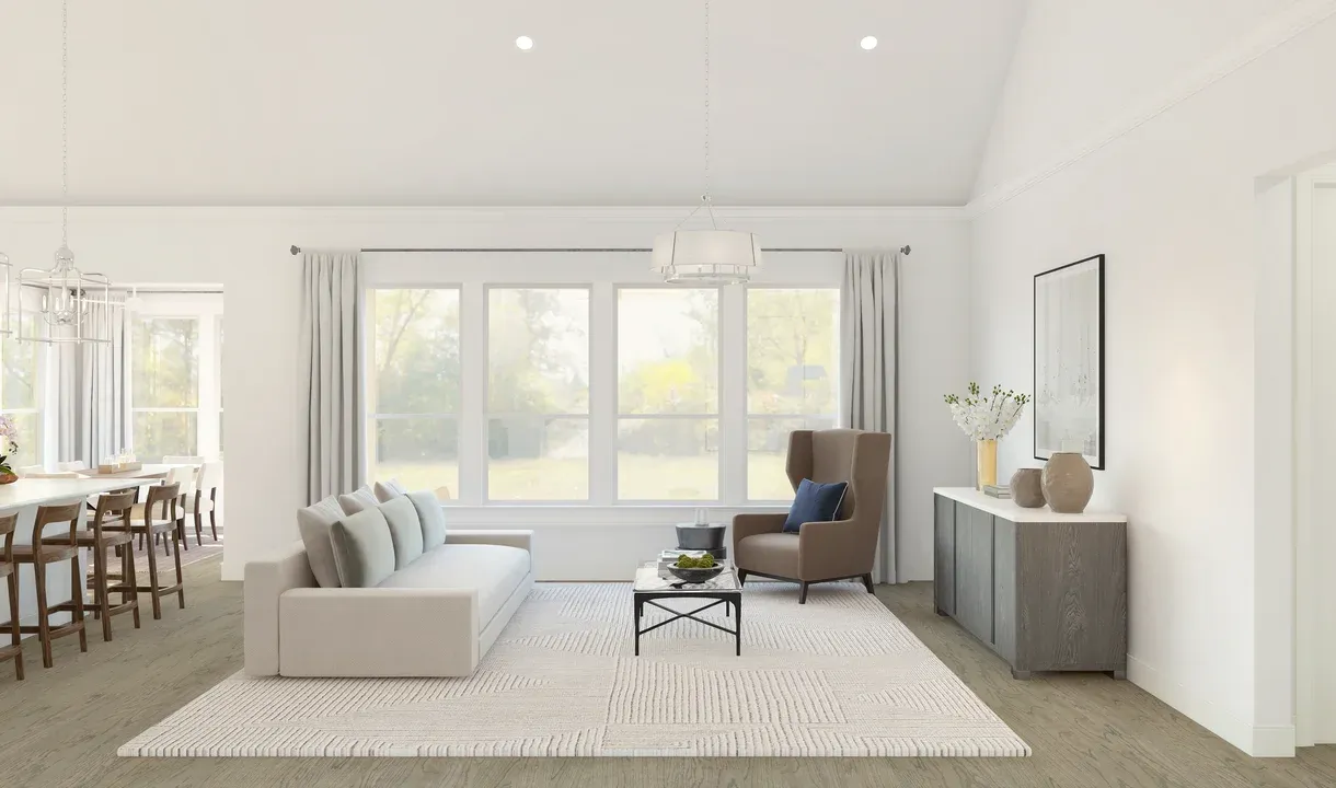 Great room with vaulted ceiling