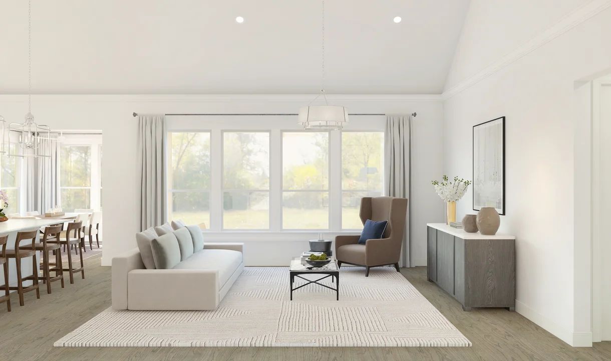 Great room with vaulted ceiling