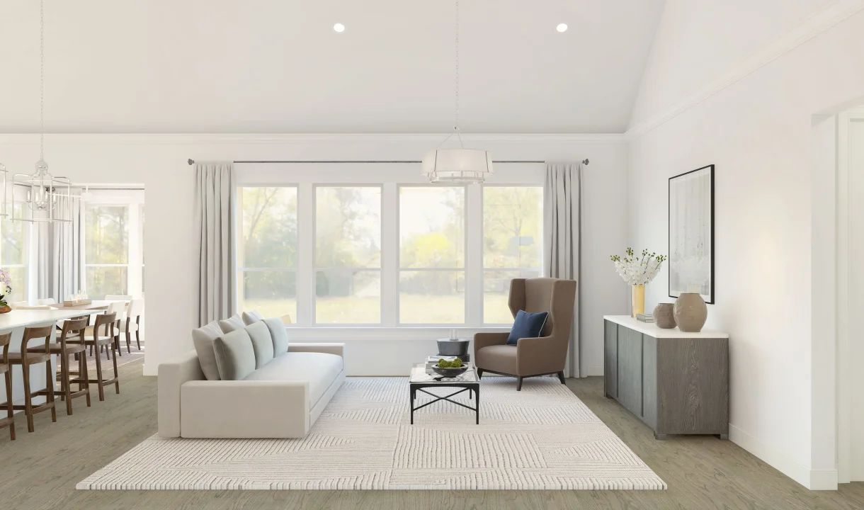 Great room with vaulted ceiling