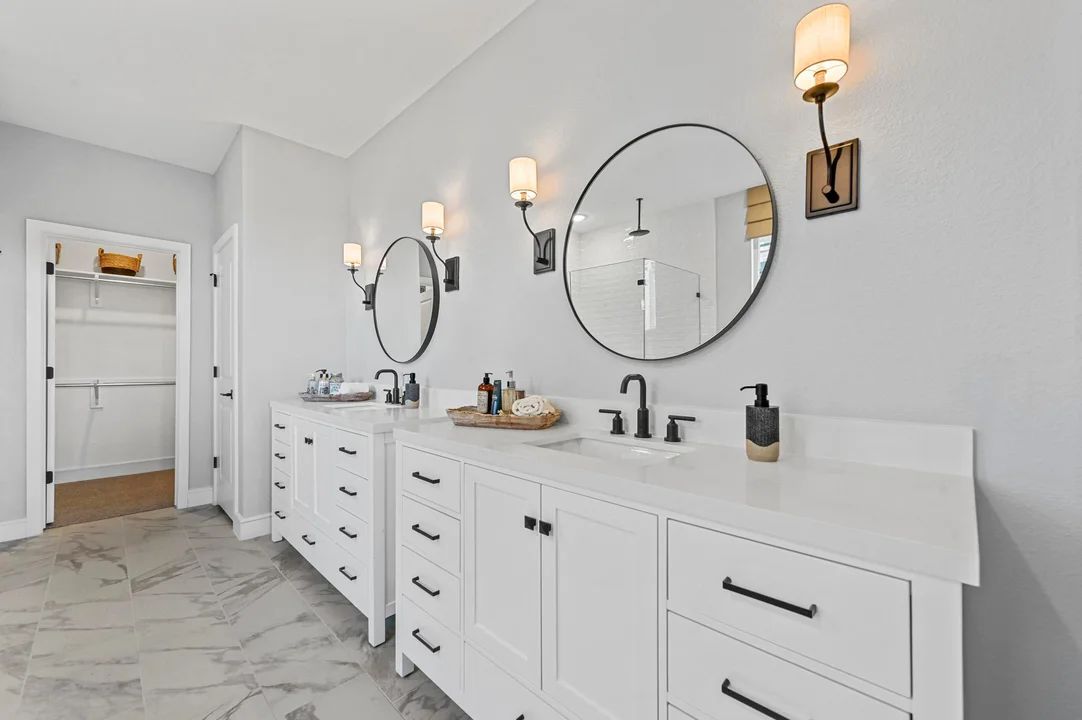 Primary bath with matte black fixtures