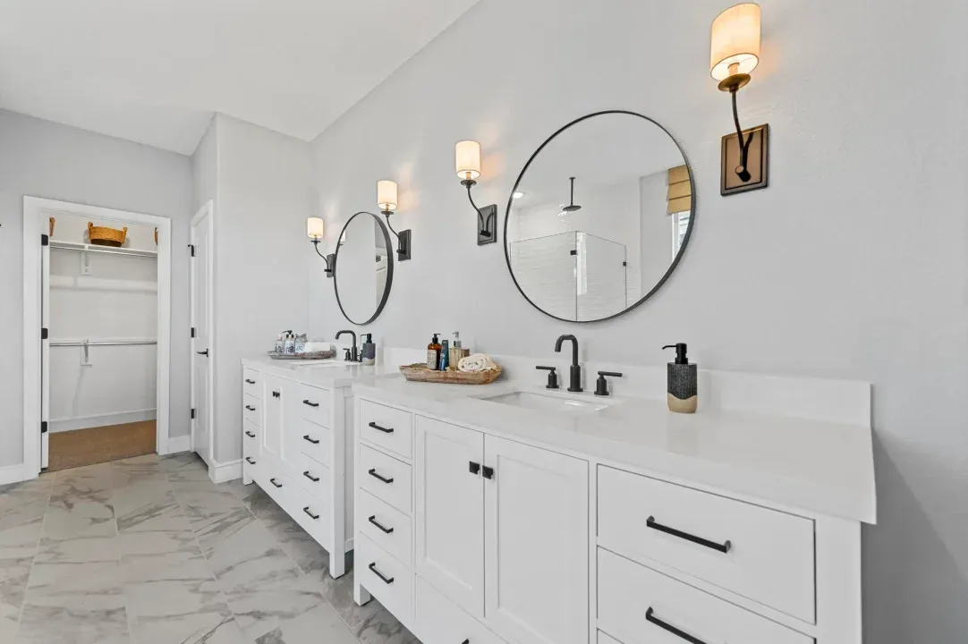 Primary bath with matte black fixtures