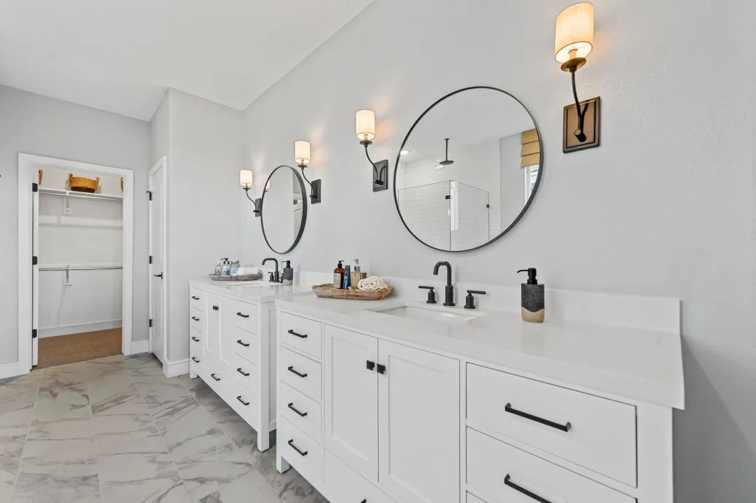 Primary bath with matte black fixtures