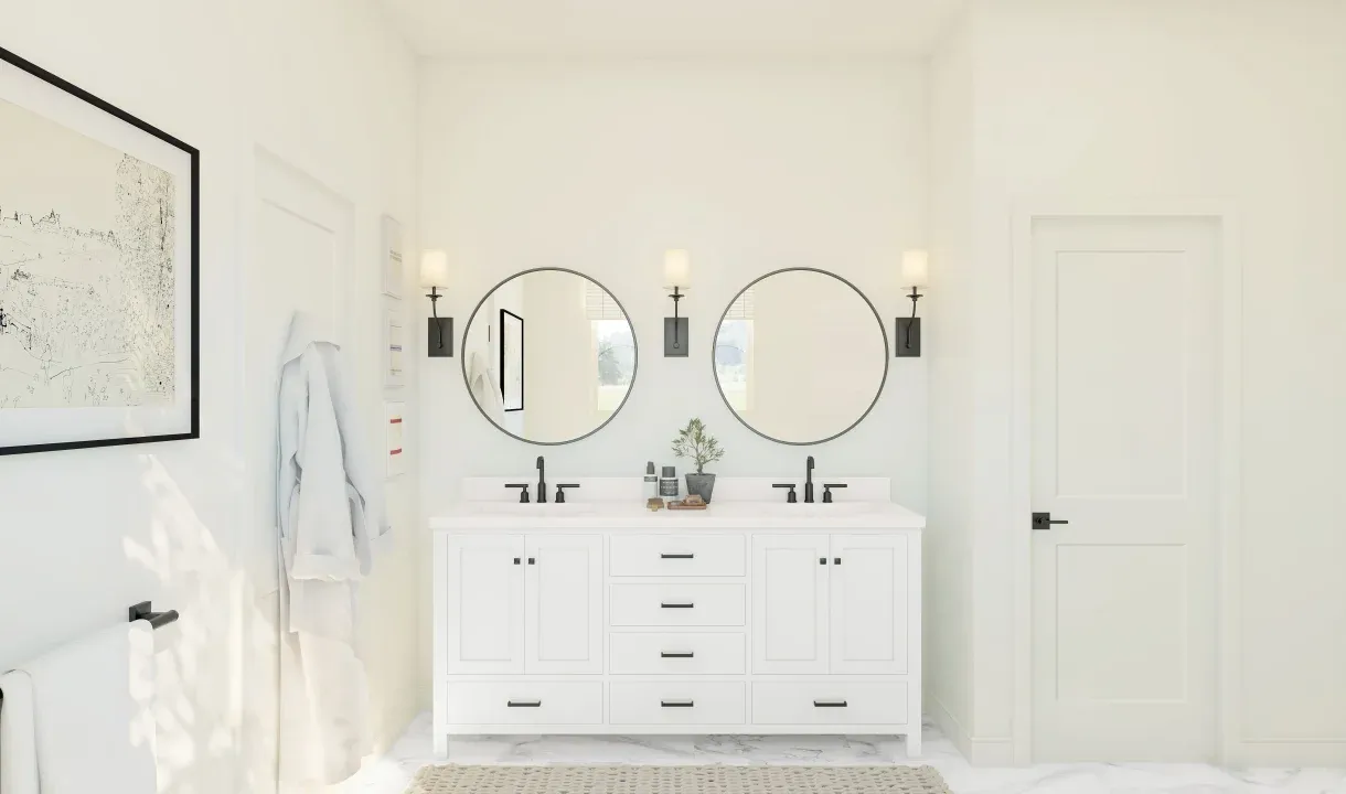 Primary bath with matte black fixtures