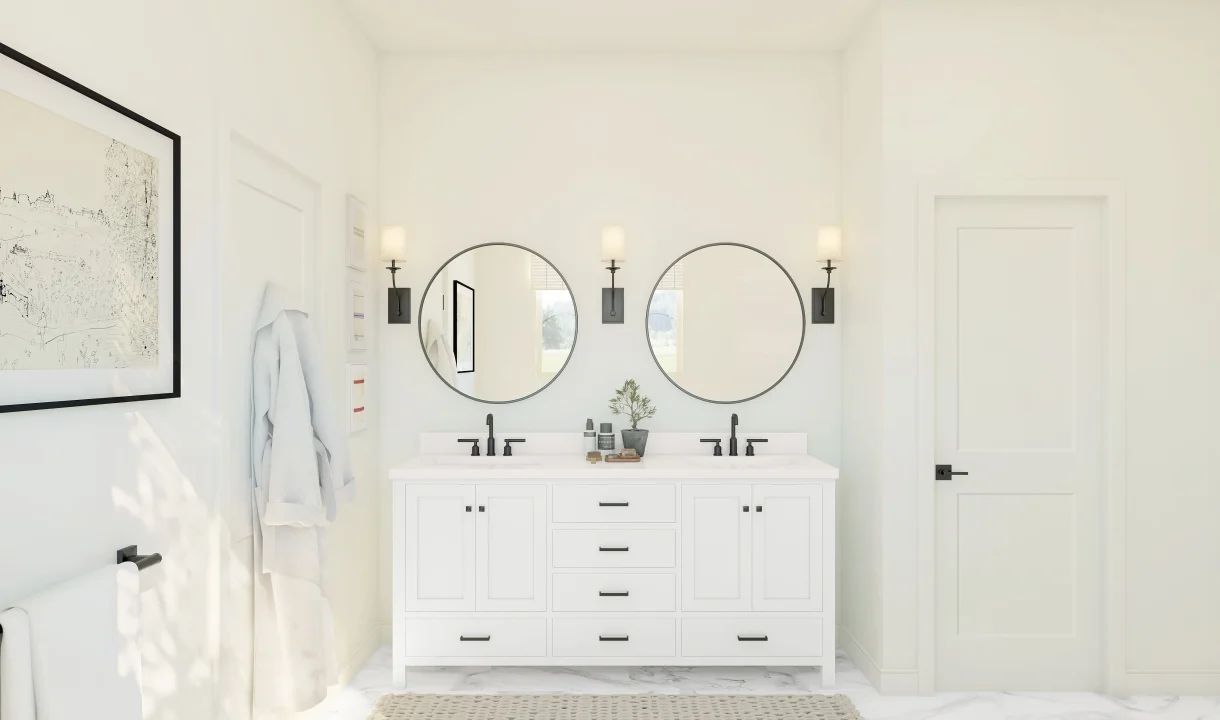 Primary bath with matte black fixtures