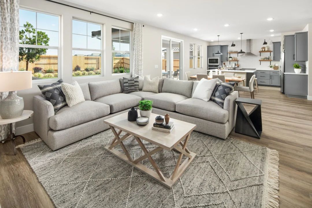 Great room with luxurious wood flooring