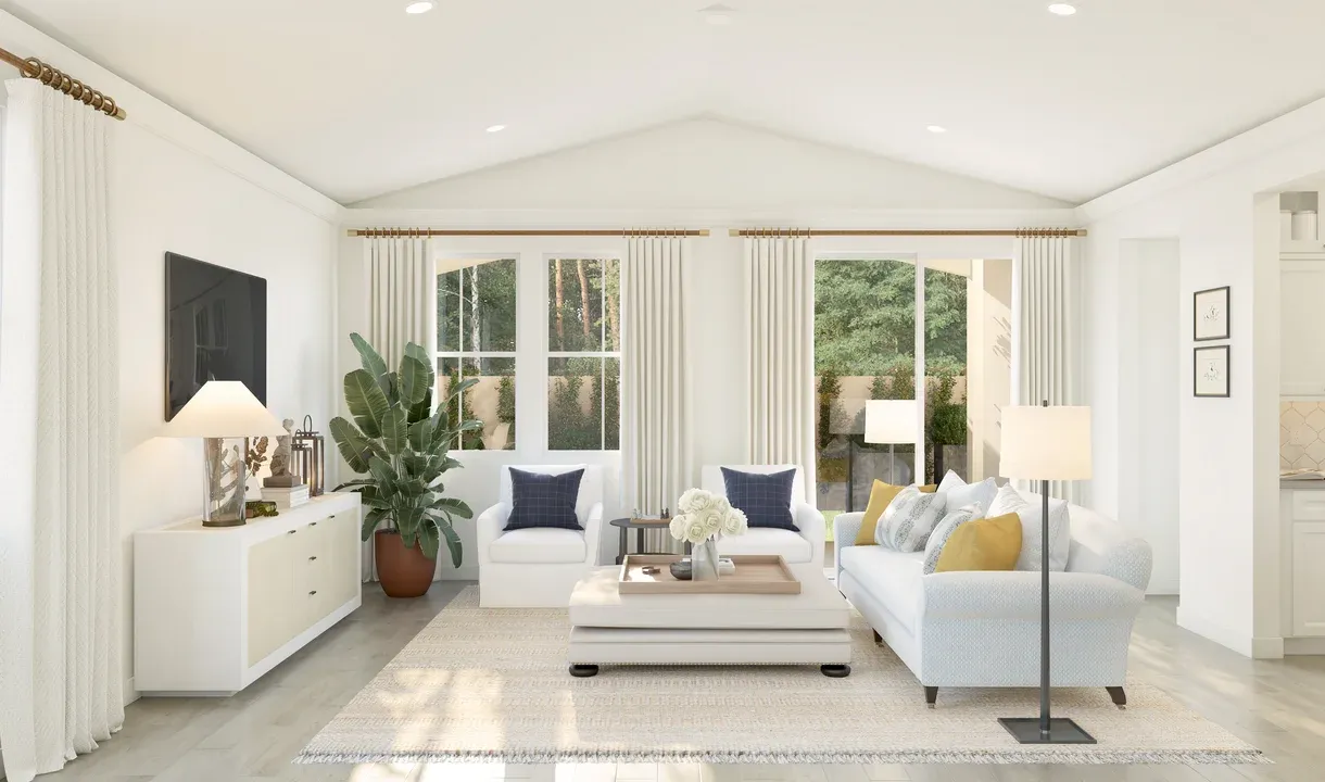 Great room with vaulted ceiling