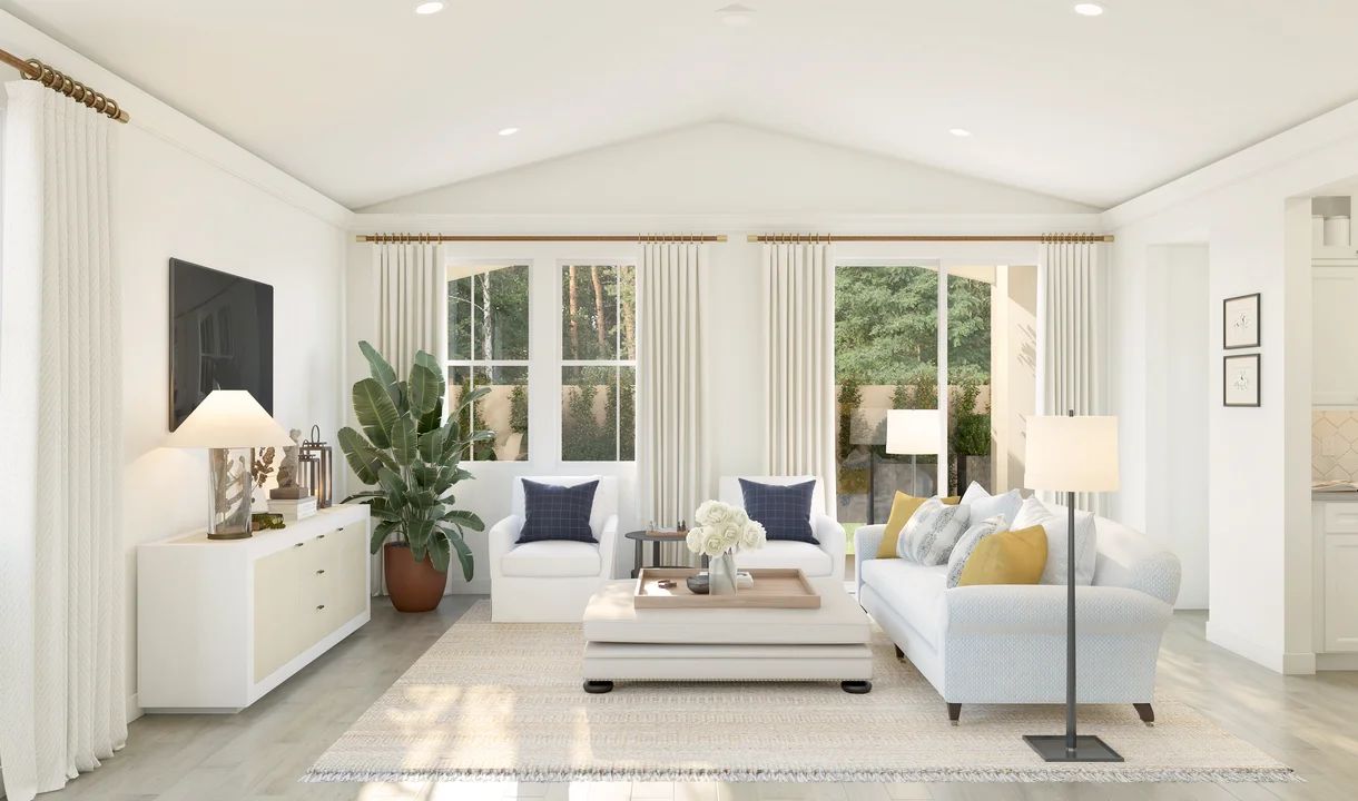 Great room with vaulted ceiling