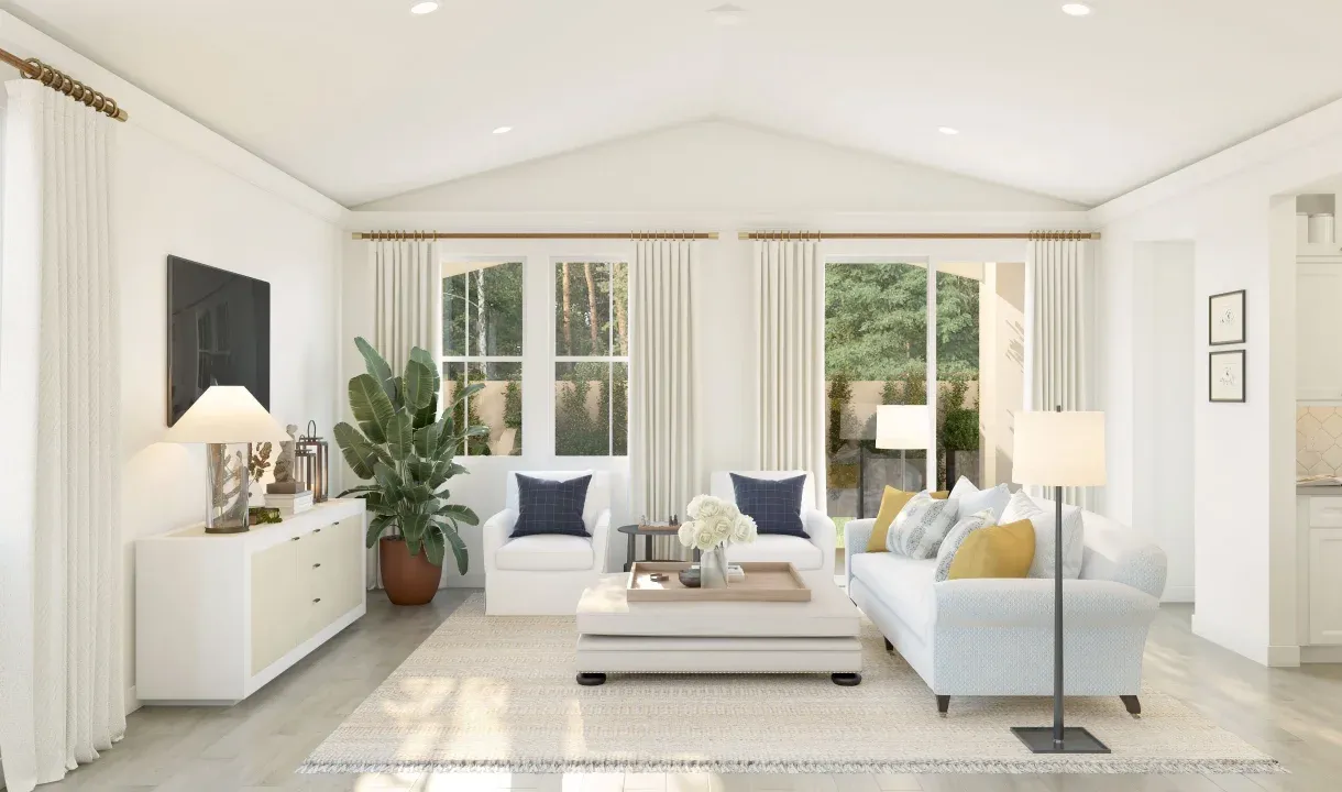 Great room with vaulted ceiling