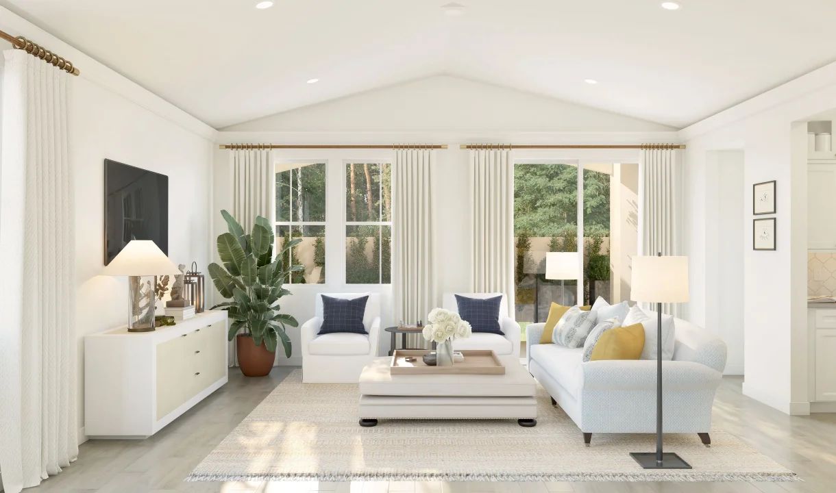 Great room with vaulted ceiling