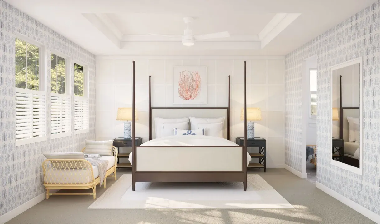Primary suite with decorative feature wall