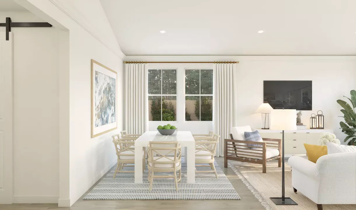 Dining area with vaulted ceiling