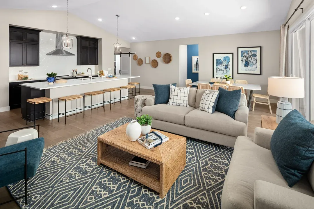 Great room with vaulted ceiling