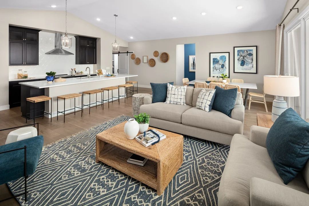 Great room with vaulted ceiling