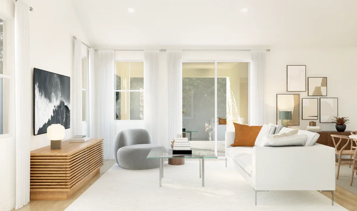 Great room with vaulted ceiling