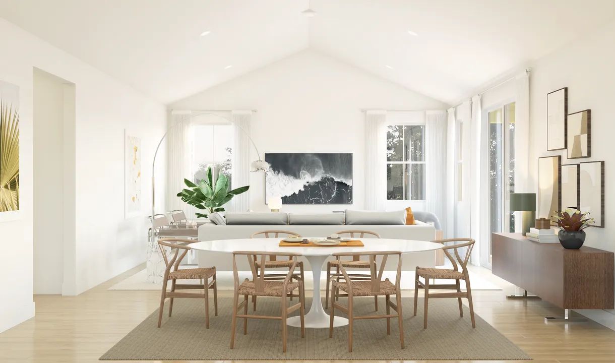 Dining area with vaulted ceiling