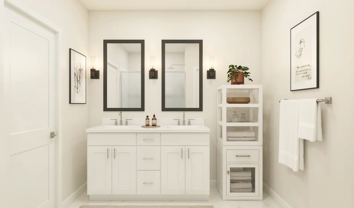 Primary bath with freestanding vanity