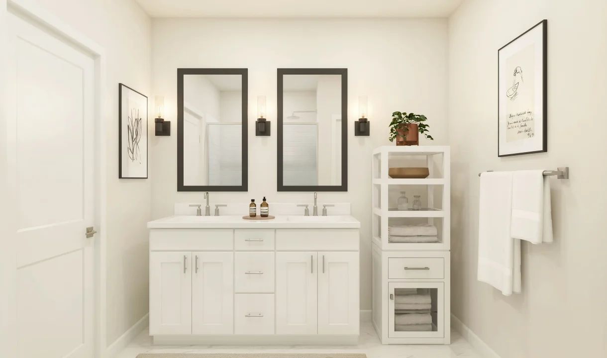 Primary bath with freestanding vanity