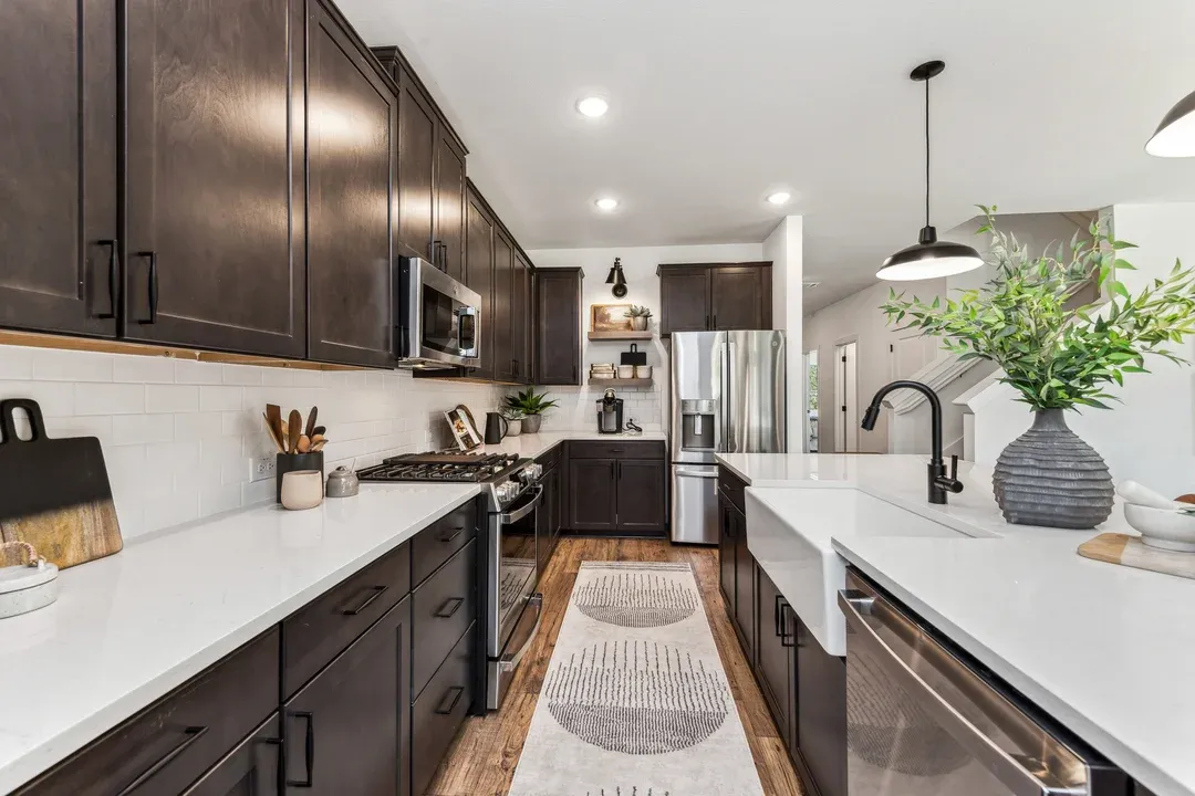 Kitchen with island and pendant lighting