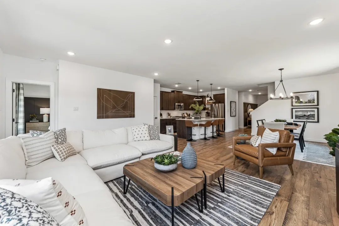 Great room adjacent to kitchen and dining area