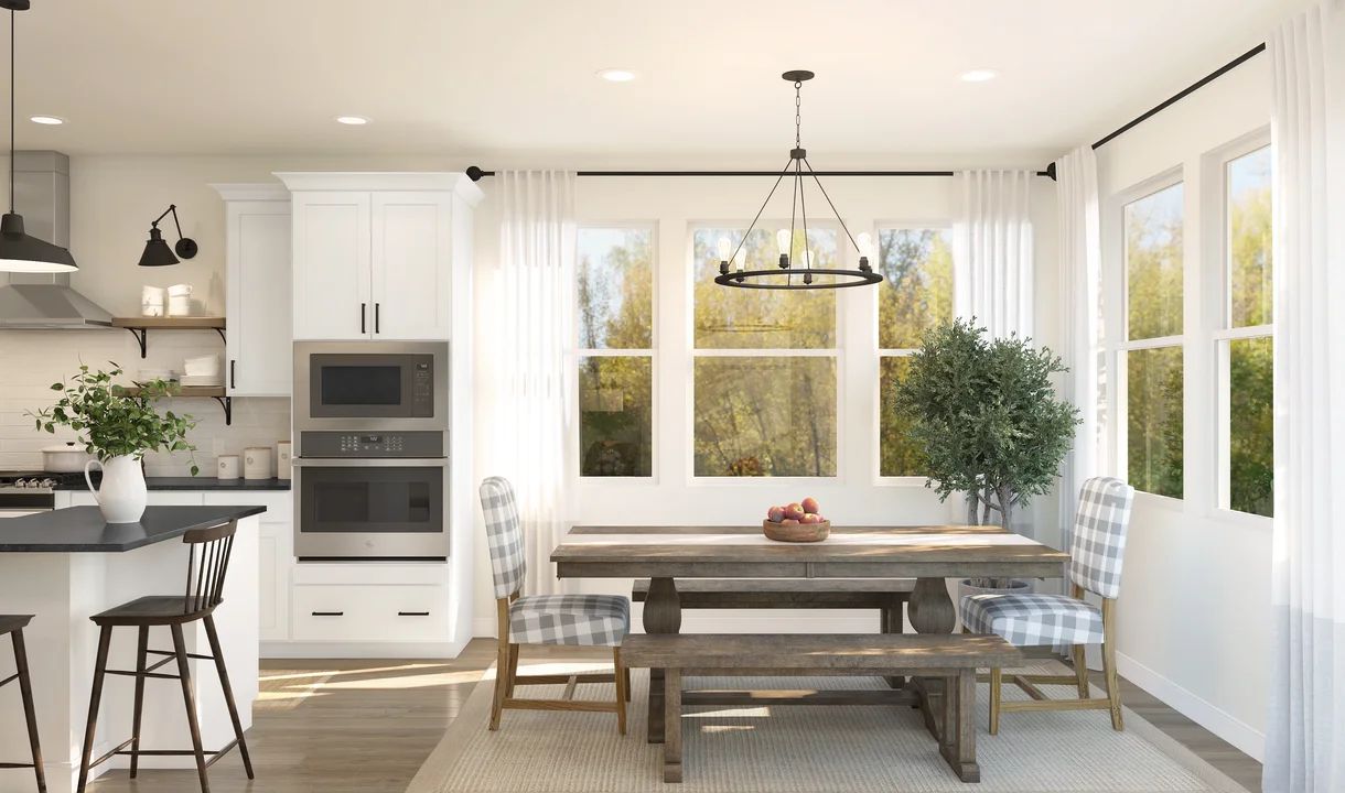 Dining area with chandelier