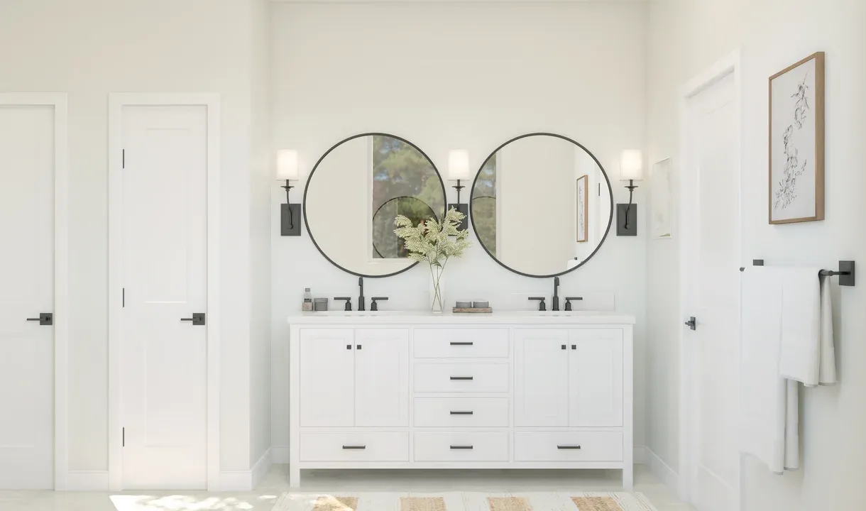 Primary bath with freestanding vanity