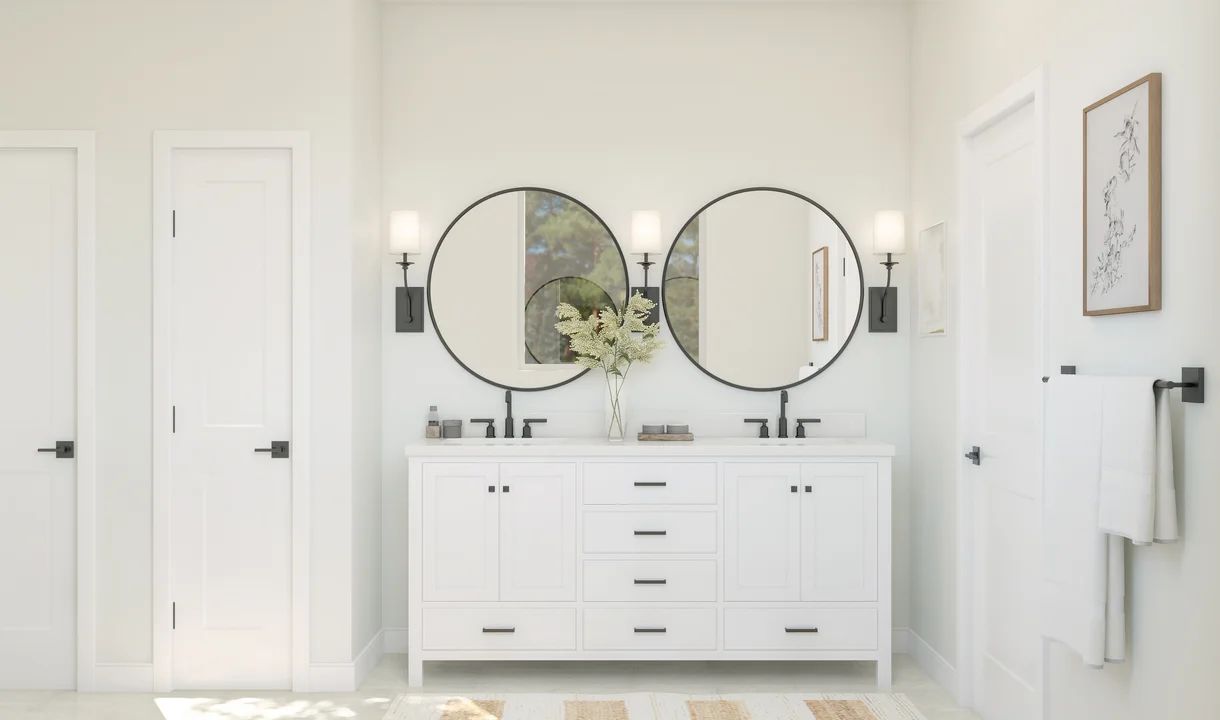 Primary bath with freestanding vanity