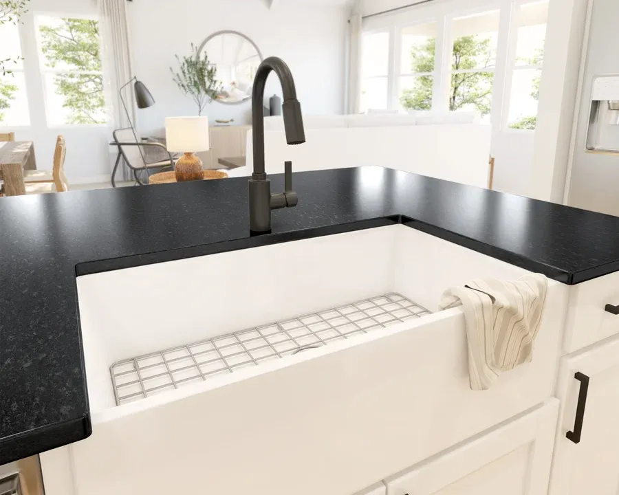 Kitchen with white apron-front sink