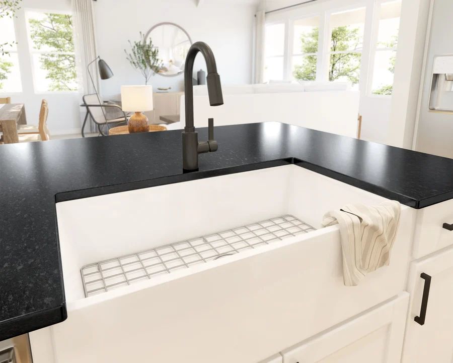 Kitchen with white apron-front sink