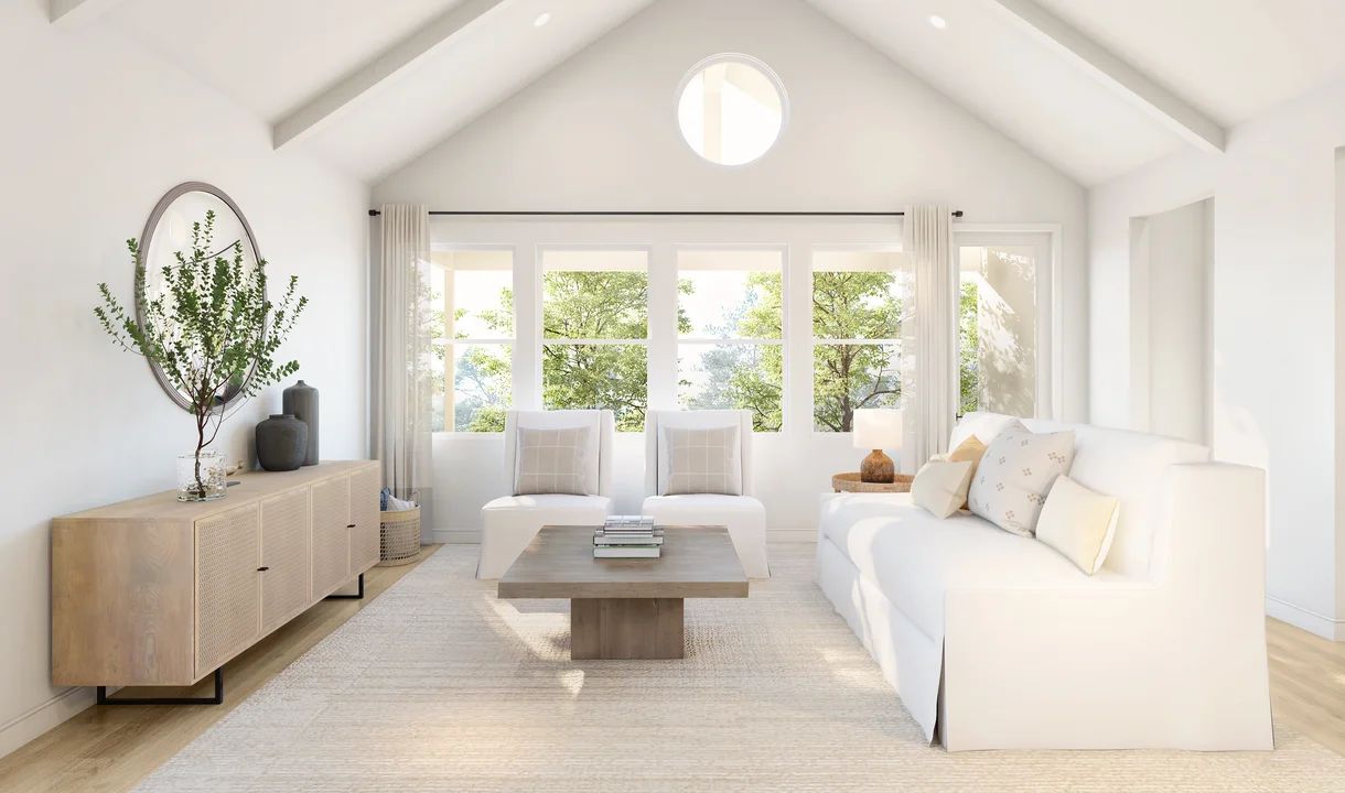 Great room with vaulted ceiling