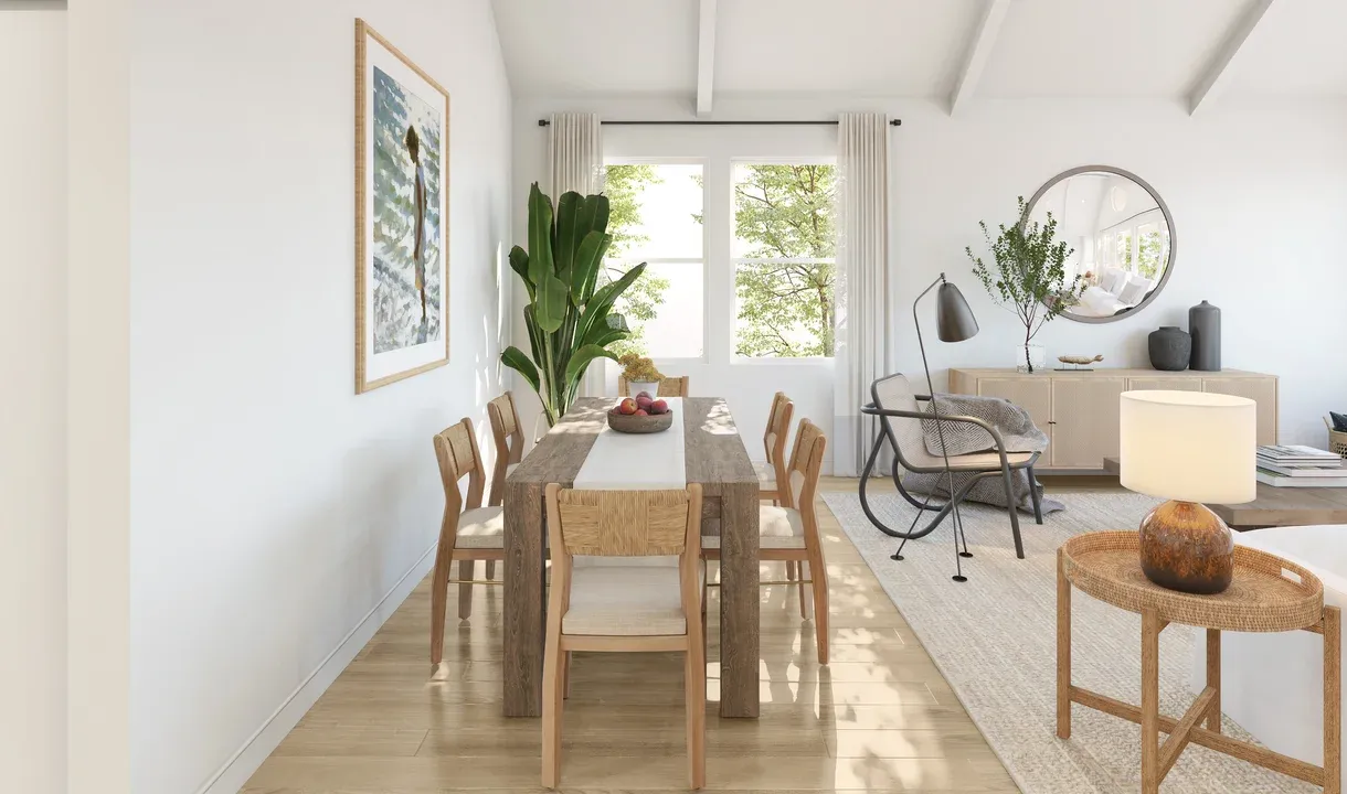 Dining area with vaulted ceiling
