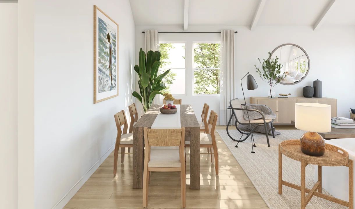 Dining area with vaulted ceiling