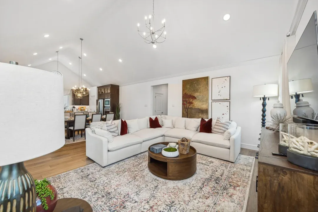 Great room with vaulted ceiling