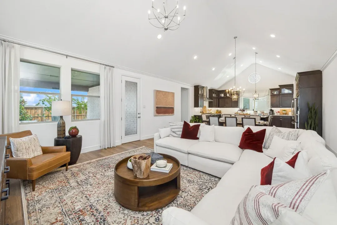 Great room with vaulted ceiling