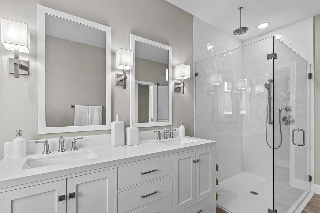 Primary bath with double vanity and shower