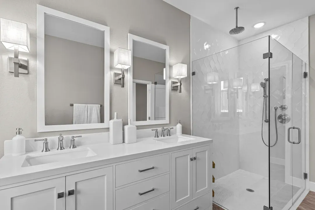 Primary bath with double vanity and shower