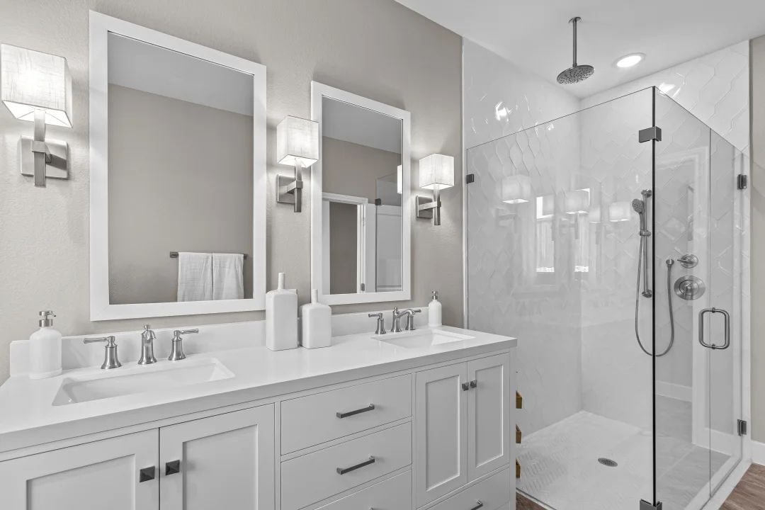 Primary bath with double vanity and shower
