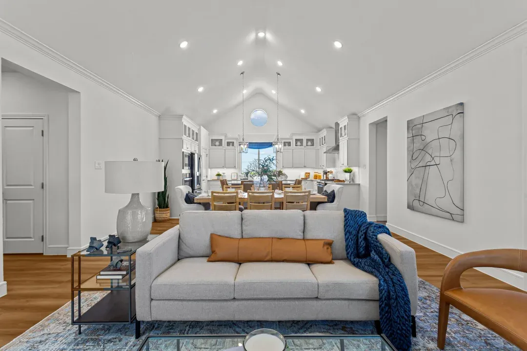 Great room with vaulted ceiling
