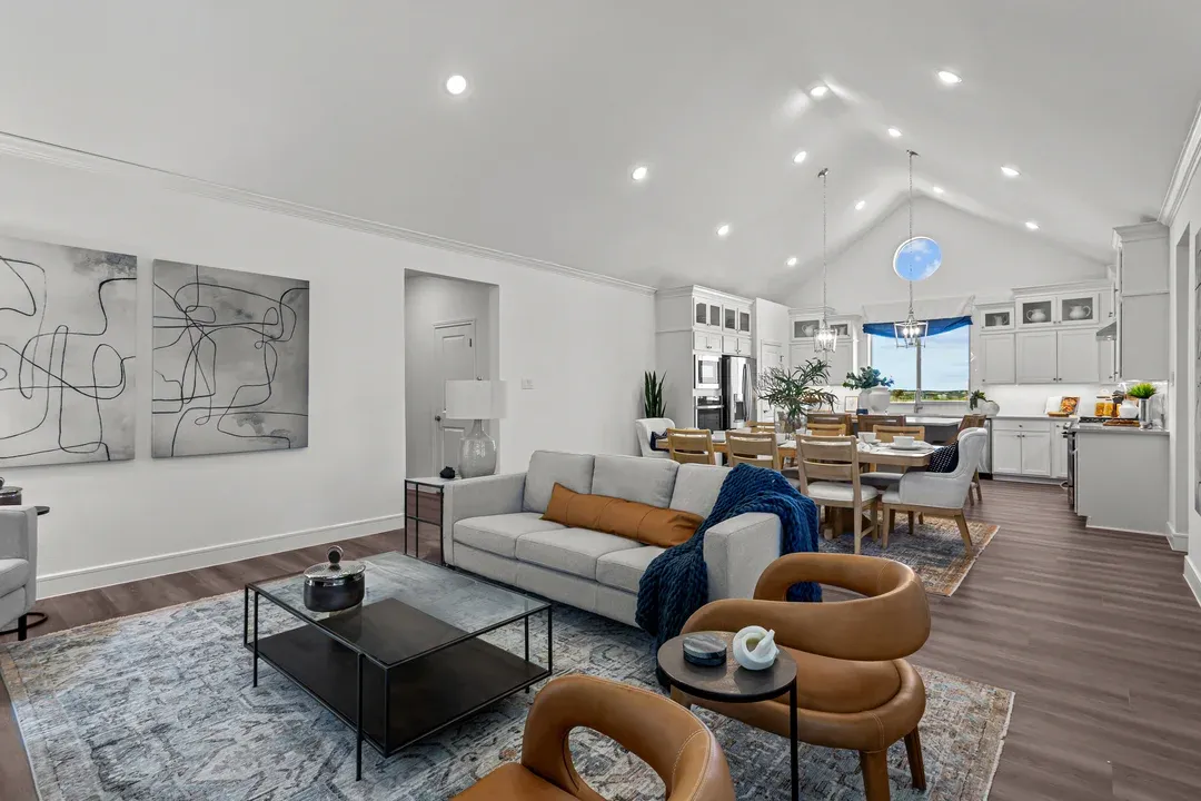 Great room with vaulted ceiling