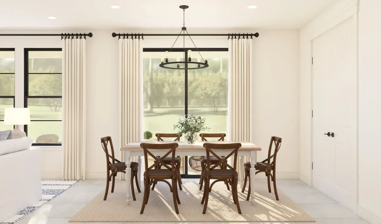 Dining area with chandelier
