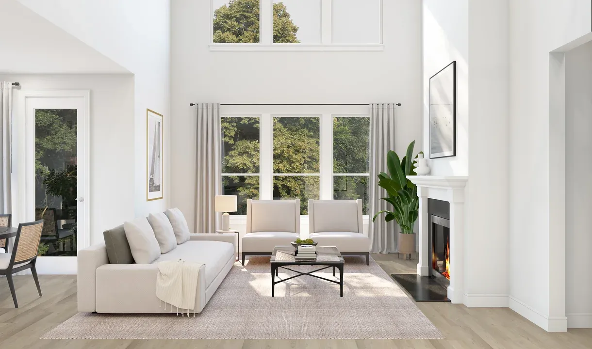 Two-story great room with fireplace