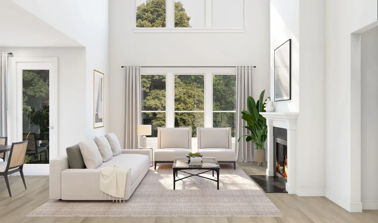Two-story great room with fireplace
